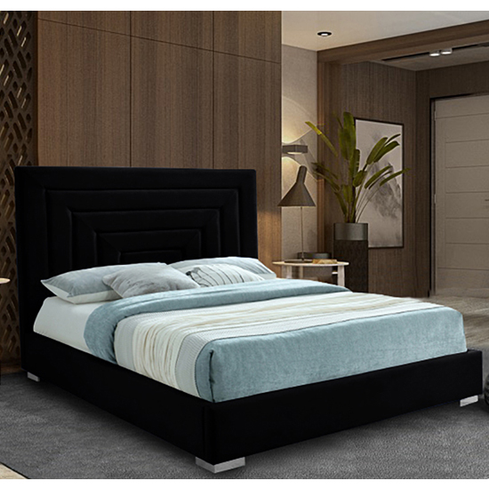 Photo of Leipzig plush velvet upholstered double bed in black