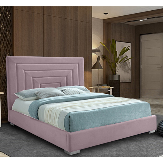 Photo of Leipzig plush velvet upholstered double bed in pink
