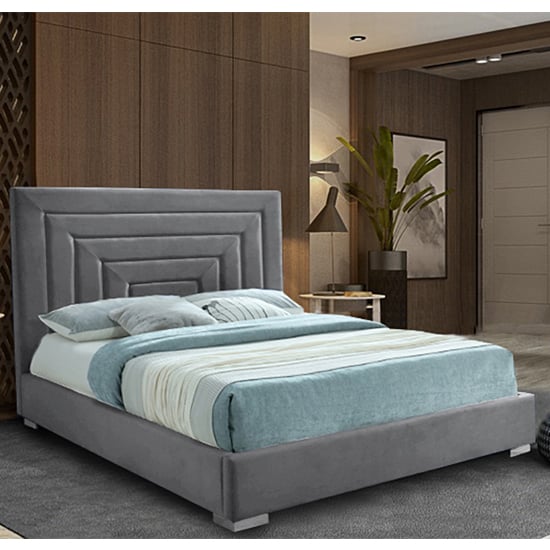 Product photograph of Leipzig Plush Velvet Upholstered Super King Size Bed In Steel from Furniture in Fashion