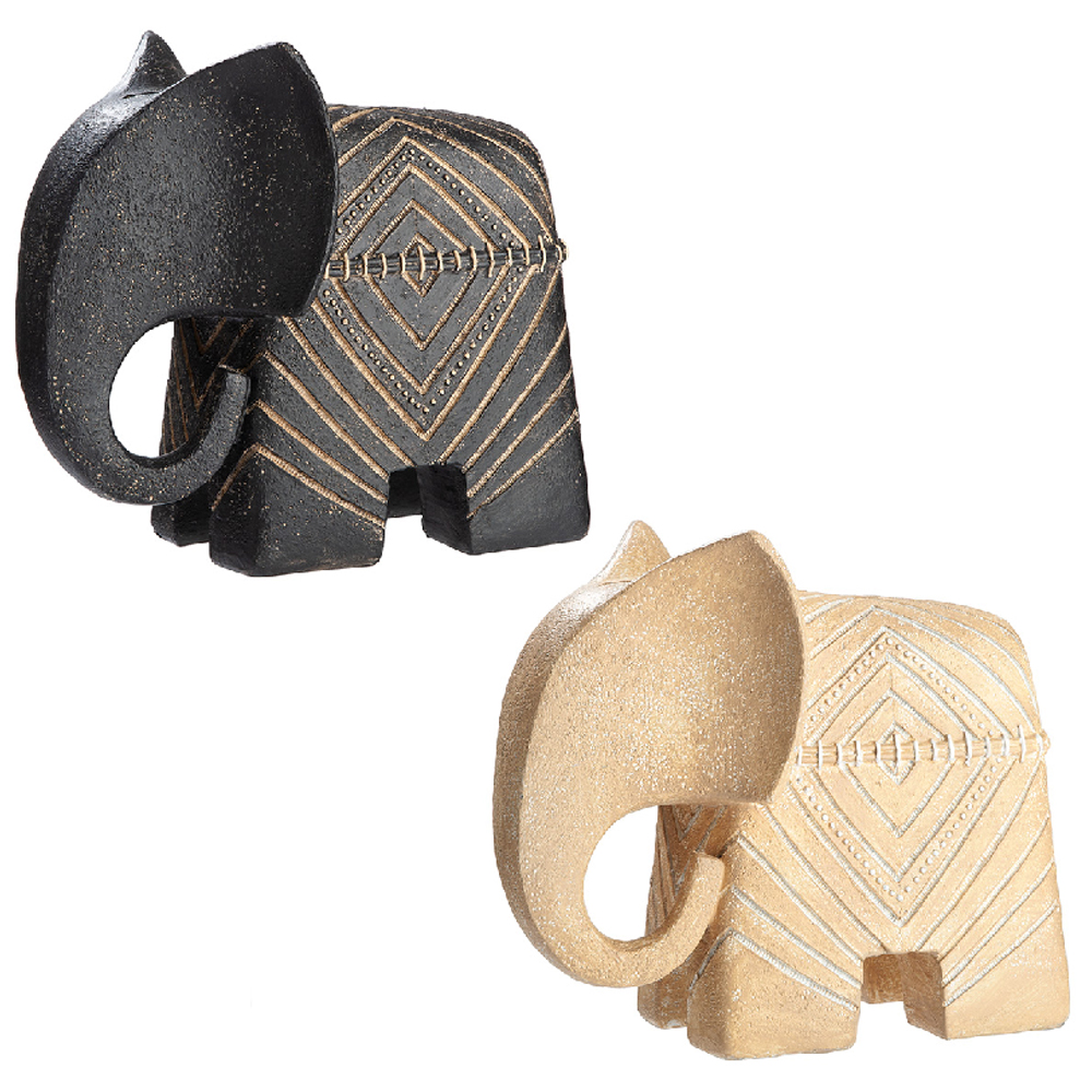 Leipzig Synthetic Resin Set Of 2 Elephant Sculpture In Beige And Black