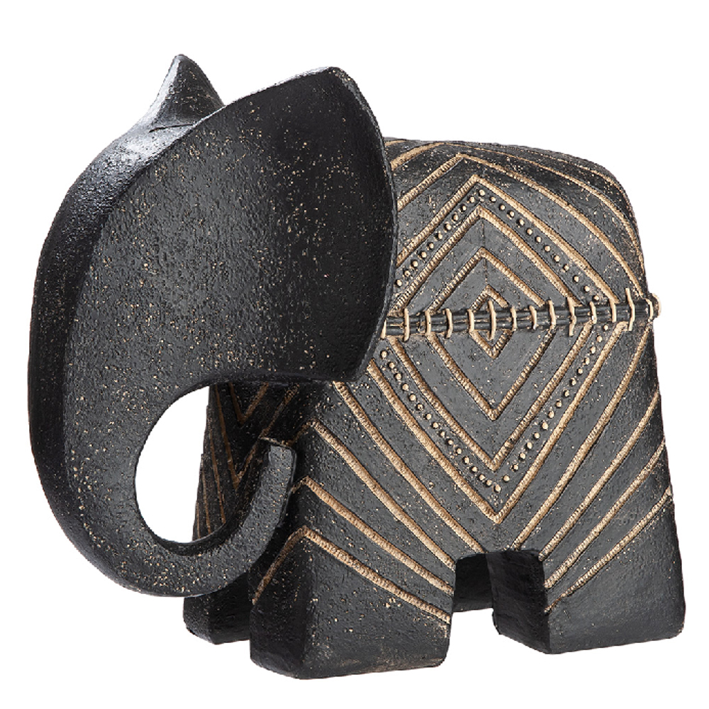 Leipzig Synthetic Resin Set Of 2 Elephant Sculpture In Beige And Black