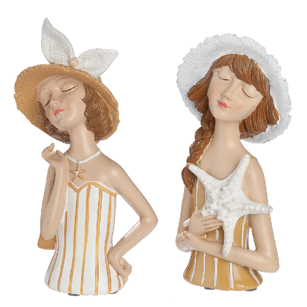 Leipzig Synthetic Resin Set Of 2 Women Sculpture In Matt Cream