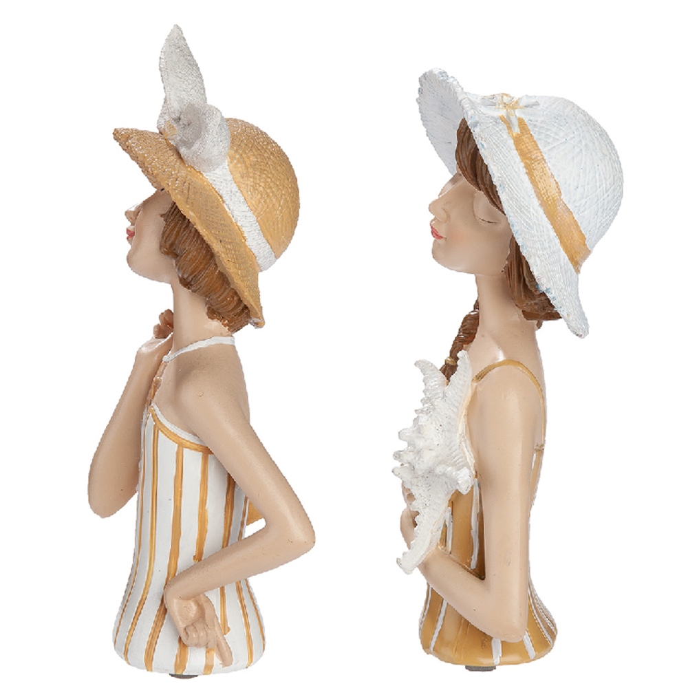 Leipzig Synthetic Resin Set Of 2 Women Sculpture In Matt Cream