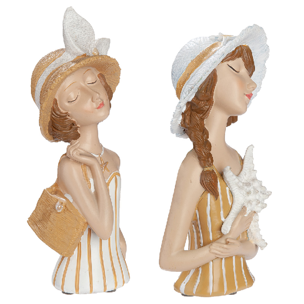 Leipzig Synthetic Resin Set Of 2 Women Sculpture In Matt Cream