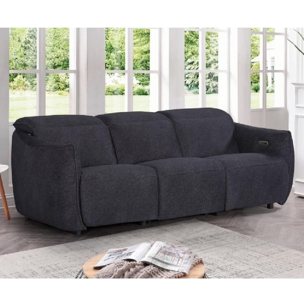 Leiria Fabric Recliner 3 Seater Sofa In Anthracite