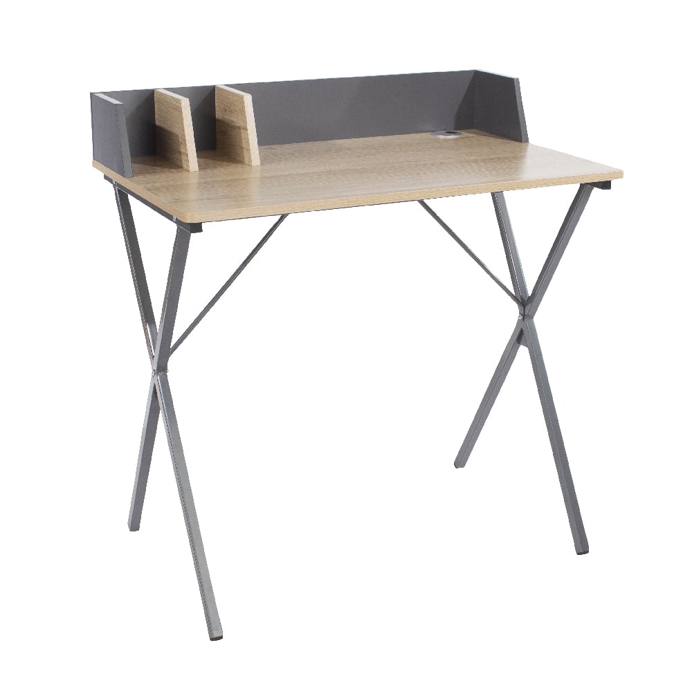 Read more about Leith wooden laptop desk with 2 shelves in oak and grey