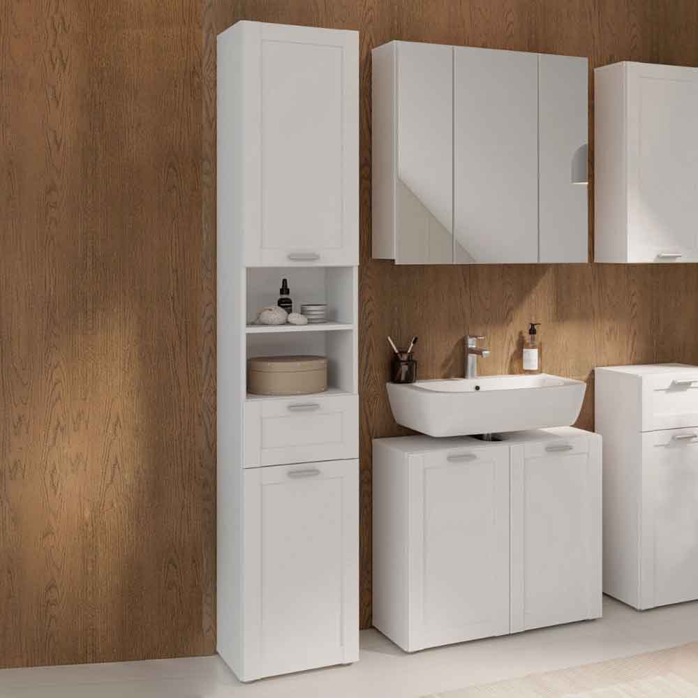 Leko Tall Narrow Wooden Bathroom Cabinet with 2 Doors 1 Drawer in White