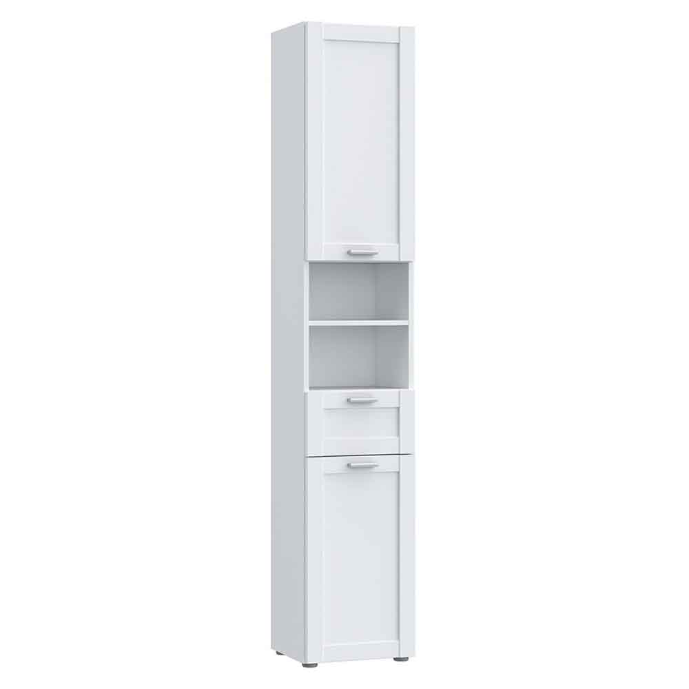 Leko Tall Narrow Wooden Bathroom Cabinet with 2 Doors 1 Drawer in White