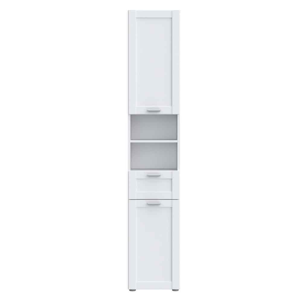 Leko Tall Narrow Wooden Bathroom Cabinet with 2 Doors 1 Drawer in White