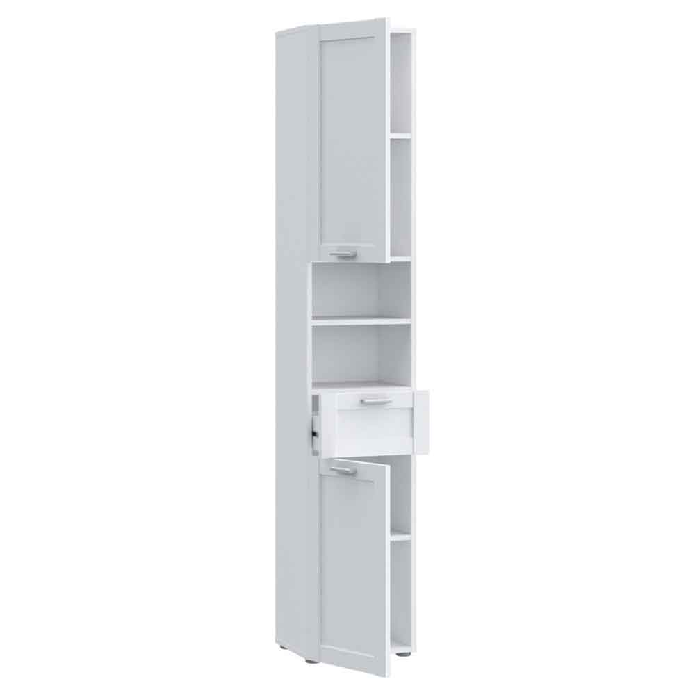 Leko Tall Narrow Wooden Bathroom Cabinet with 2 Doors 1 Drawer in White