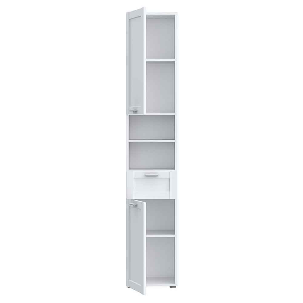 Leko Tall Narrow Wooden Bathroom Cabinet with 2 Doors 1 Drawer in White