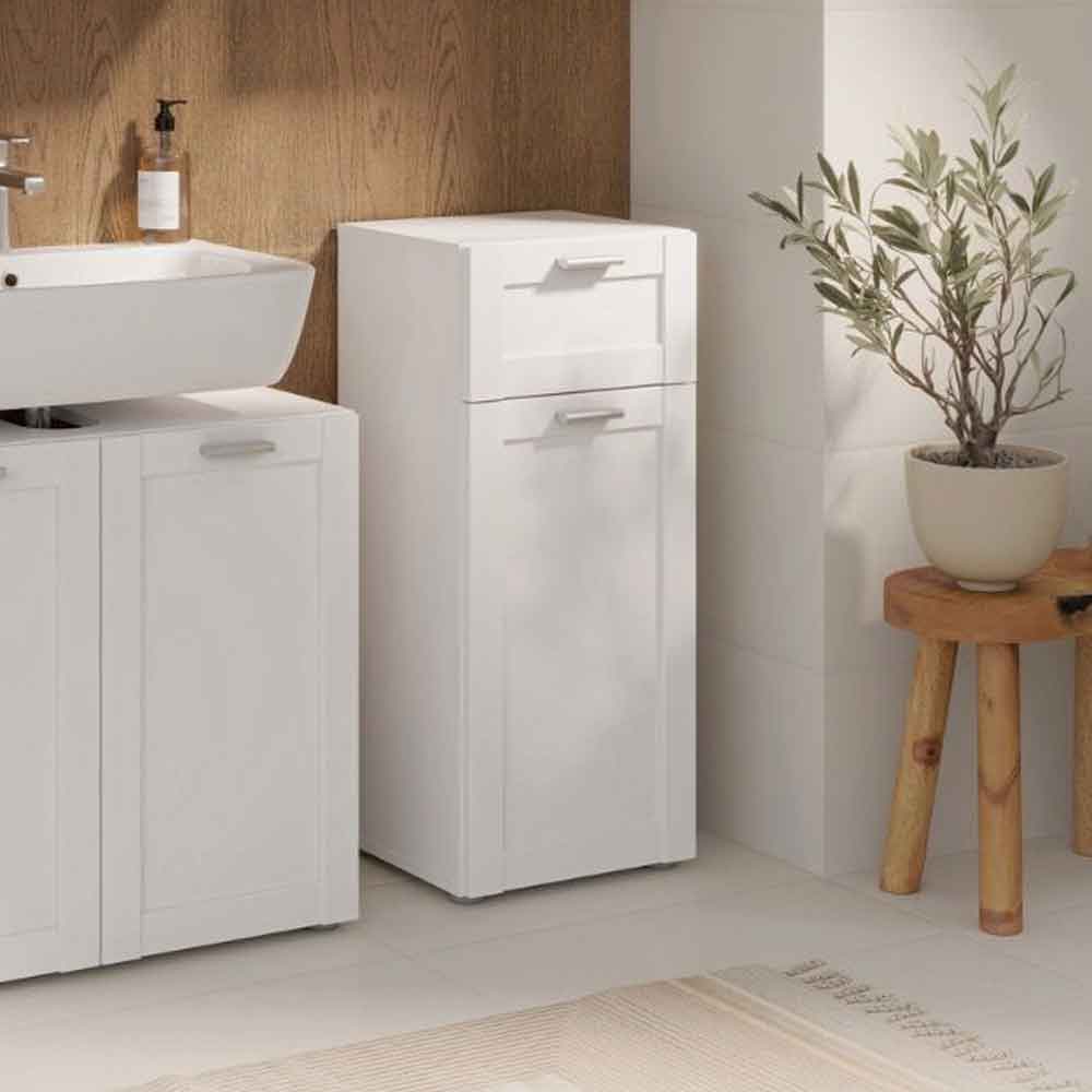 Leko Wooden Bathroom Storage Cabinet with 1 Door 1 Drawer in White