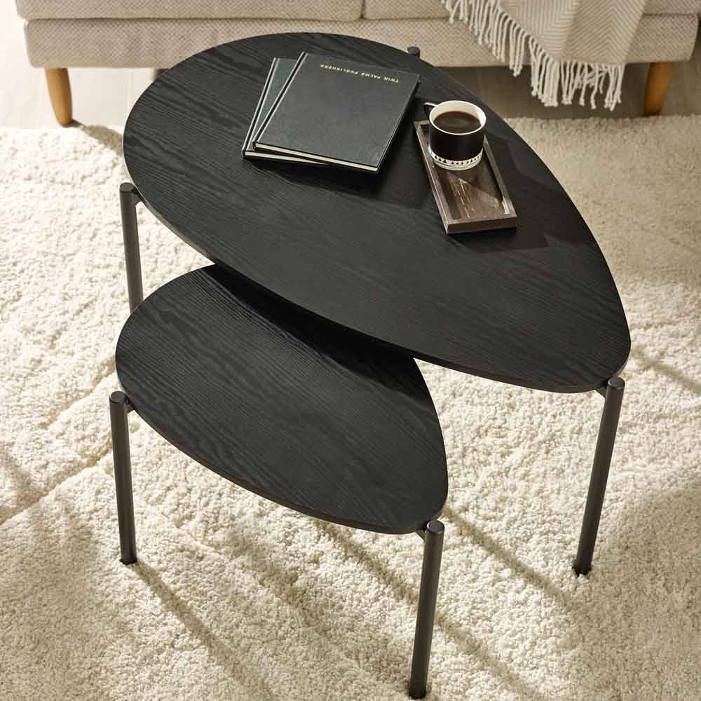 Lelvra Wooden Nest of 2 Coffee Tables in Black Ash