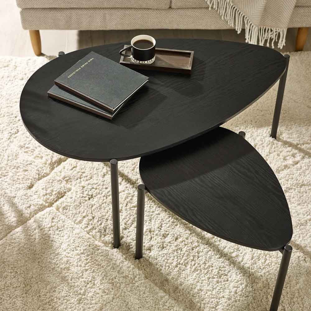 Lelvra Wooden Nest of 2 Coffee Tables in Black Ash