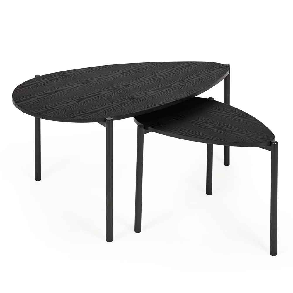 Lelvra Wooden Nest of 2 Coffee Tables in Black Ash