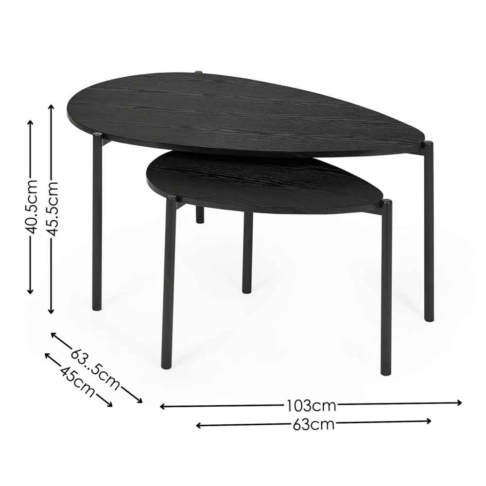 Lelvra Wooden Nest of 2 Coffee Tables in Black Ash