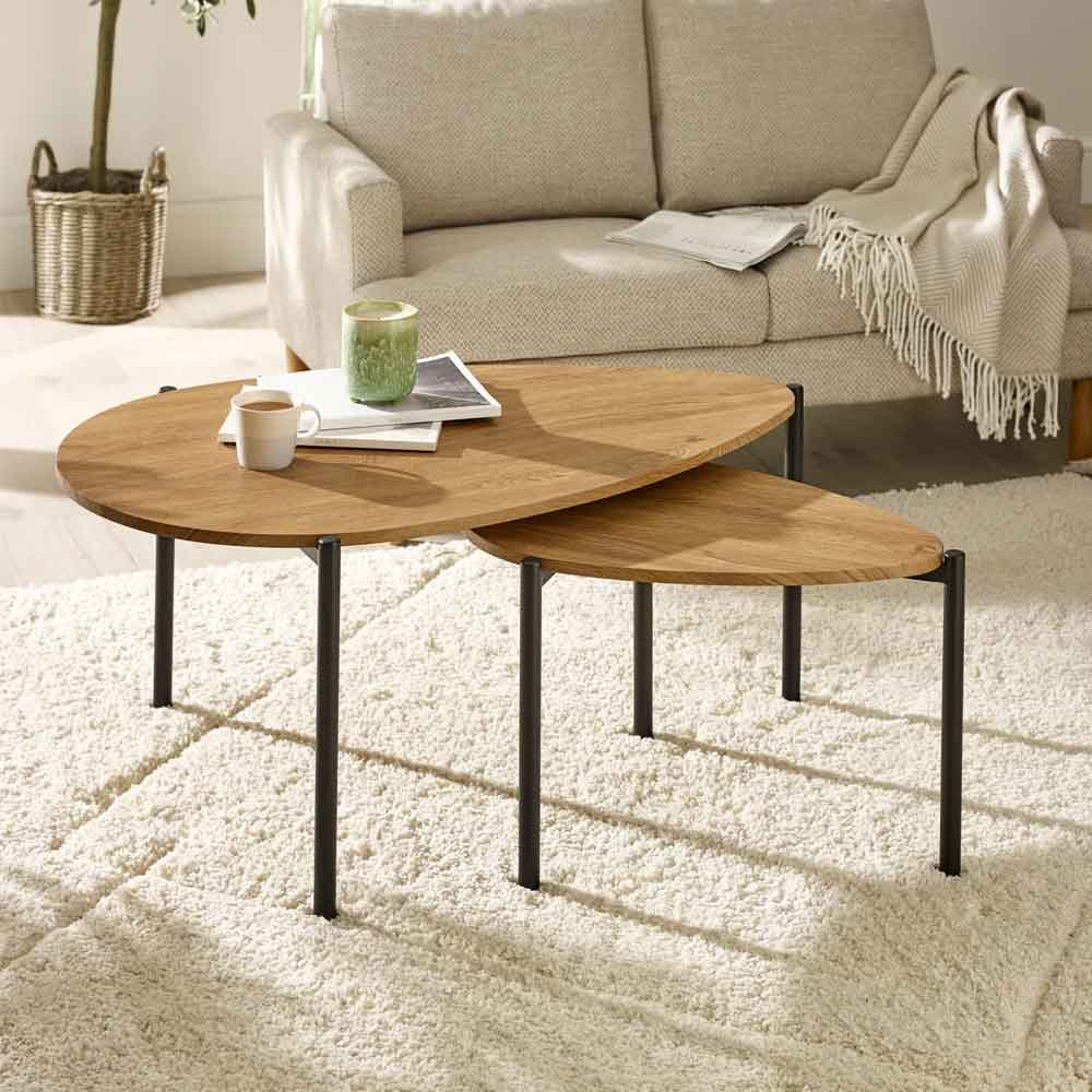Lelvra Wooden Nest of 2 Coffee Tables in Oak