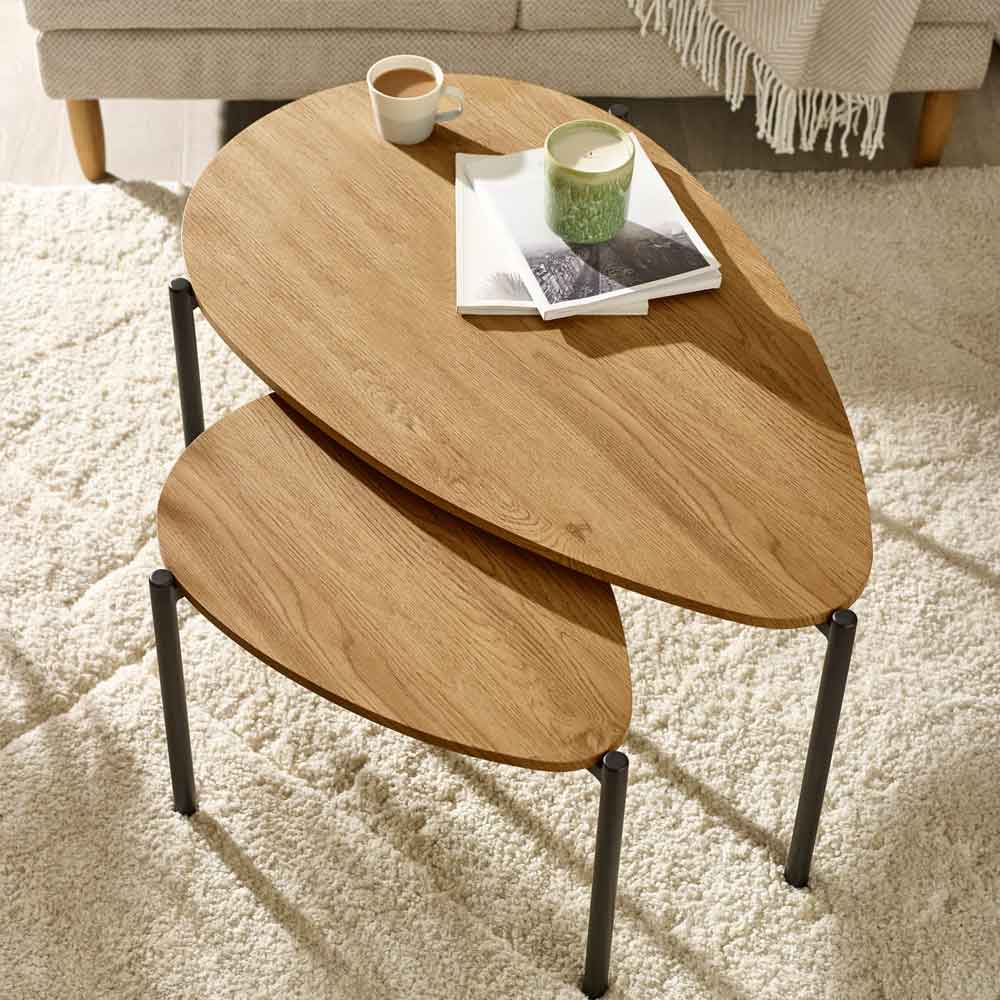 Lelvra Wooden Nest of 2 Coffee Tables in Oak