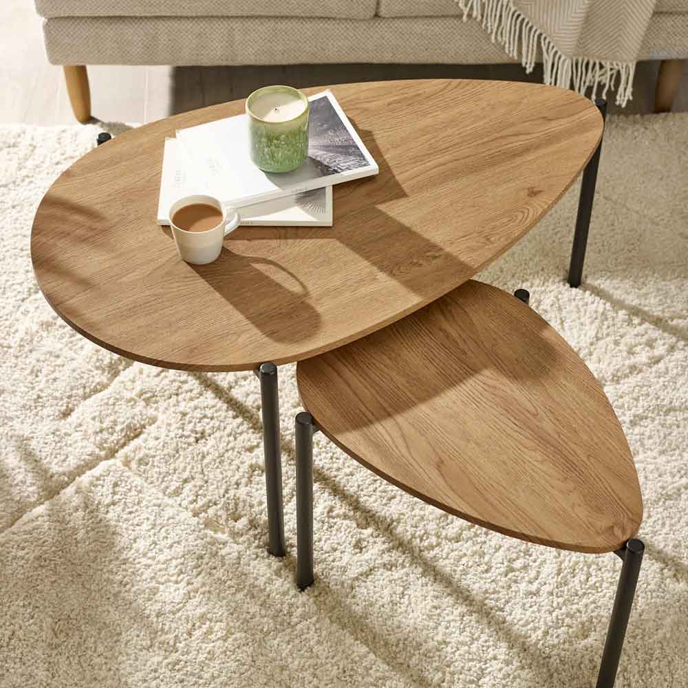 Lelvra Wooden Nest of 2 Coffee Tables in Oak