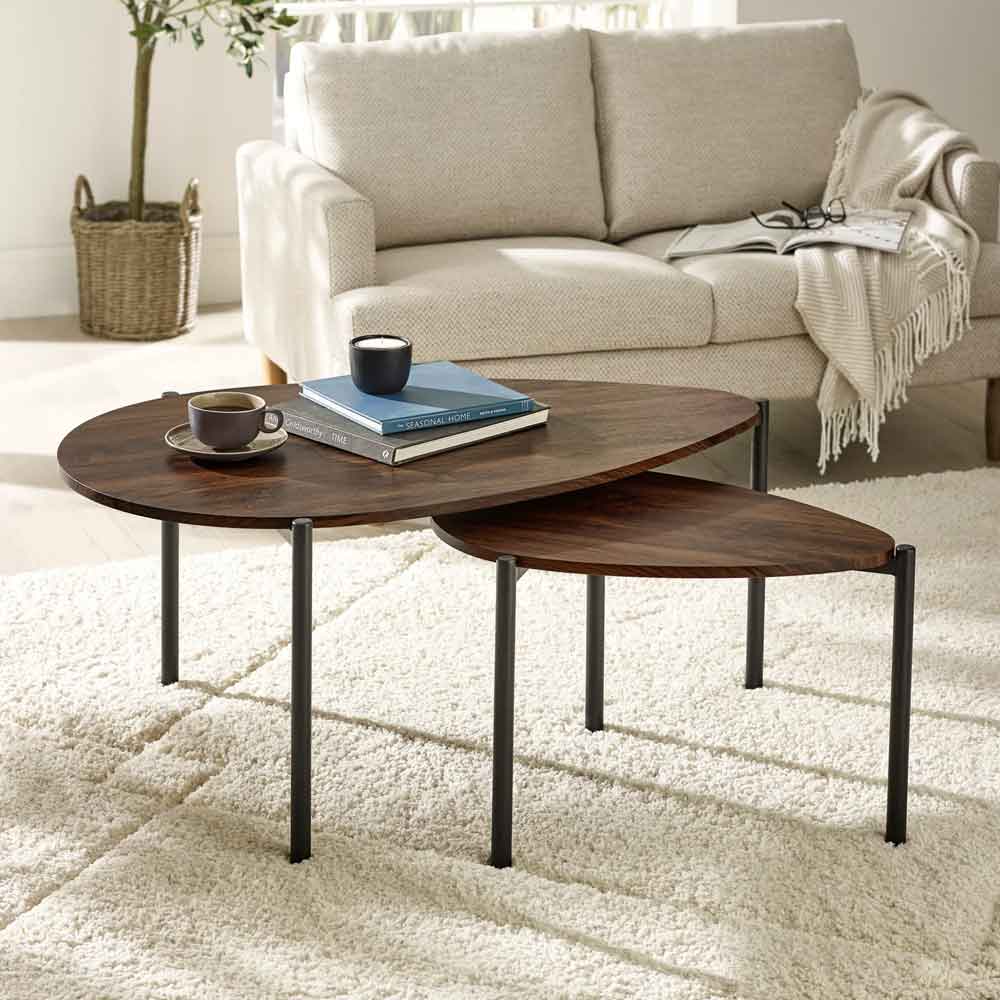 Lelvra Wooden Nest of 2 Coffee Tables in Walnut