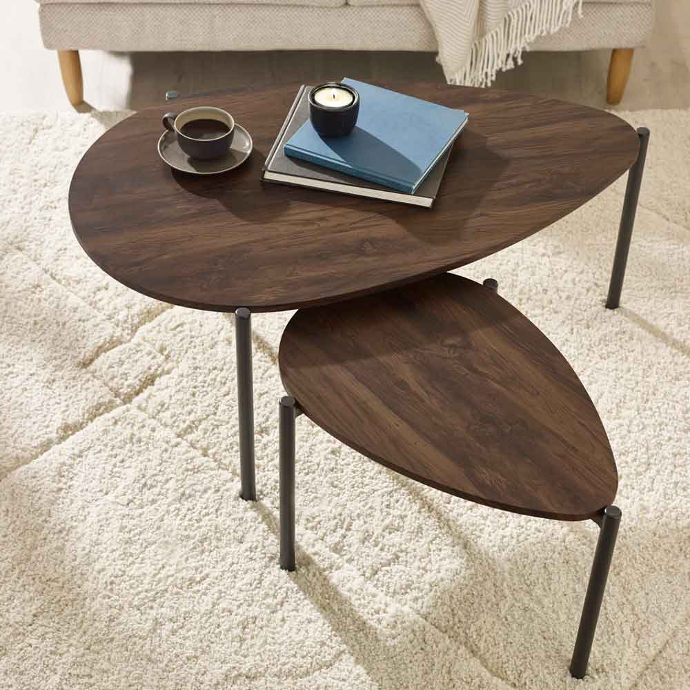 Lelvra Wooden Nest of 2 Coffee Tables in Walnut