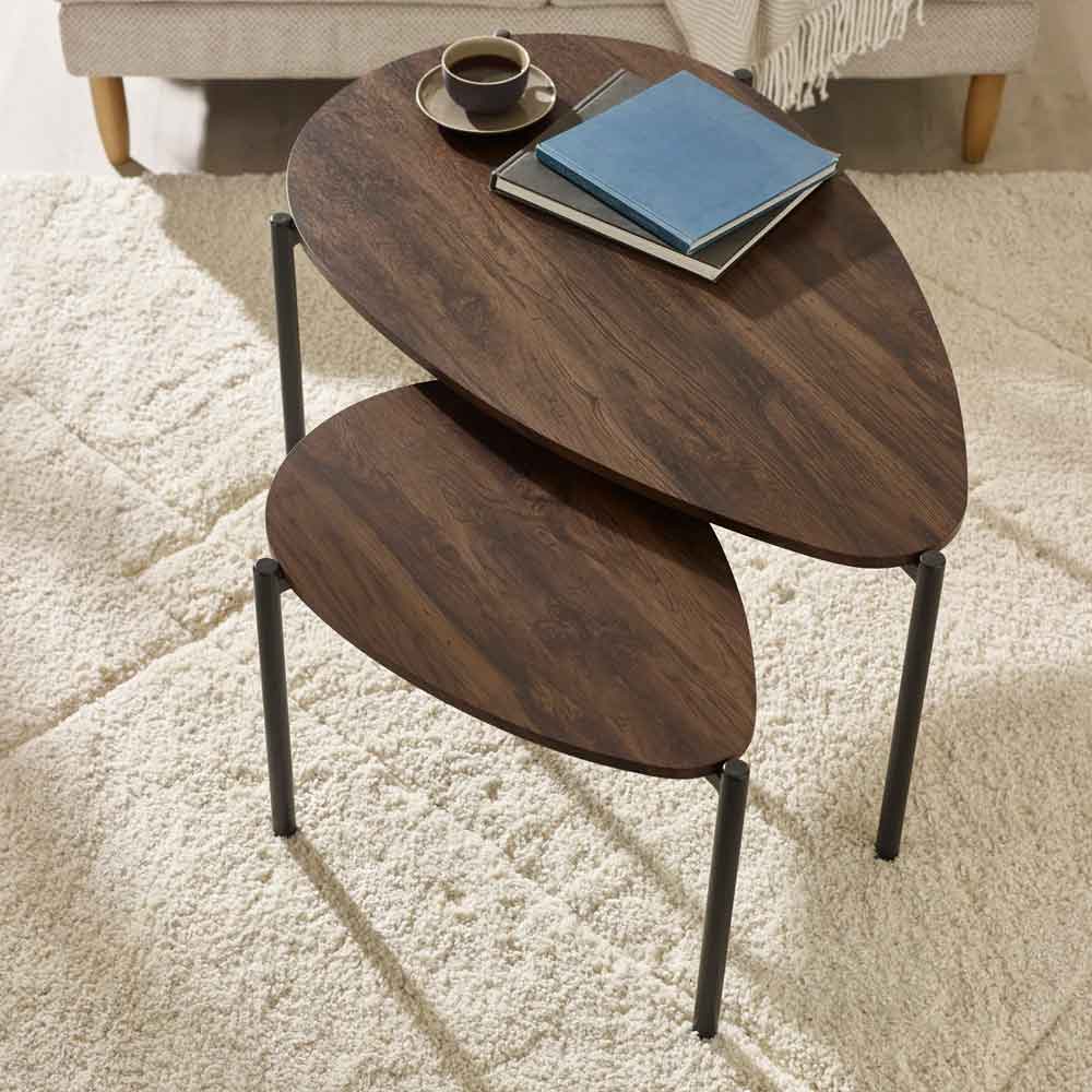 Lelvra Wooden Nest of 2 Coffee Tables in Walnut