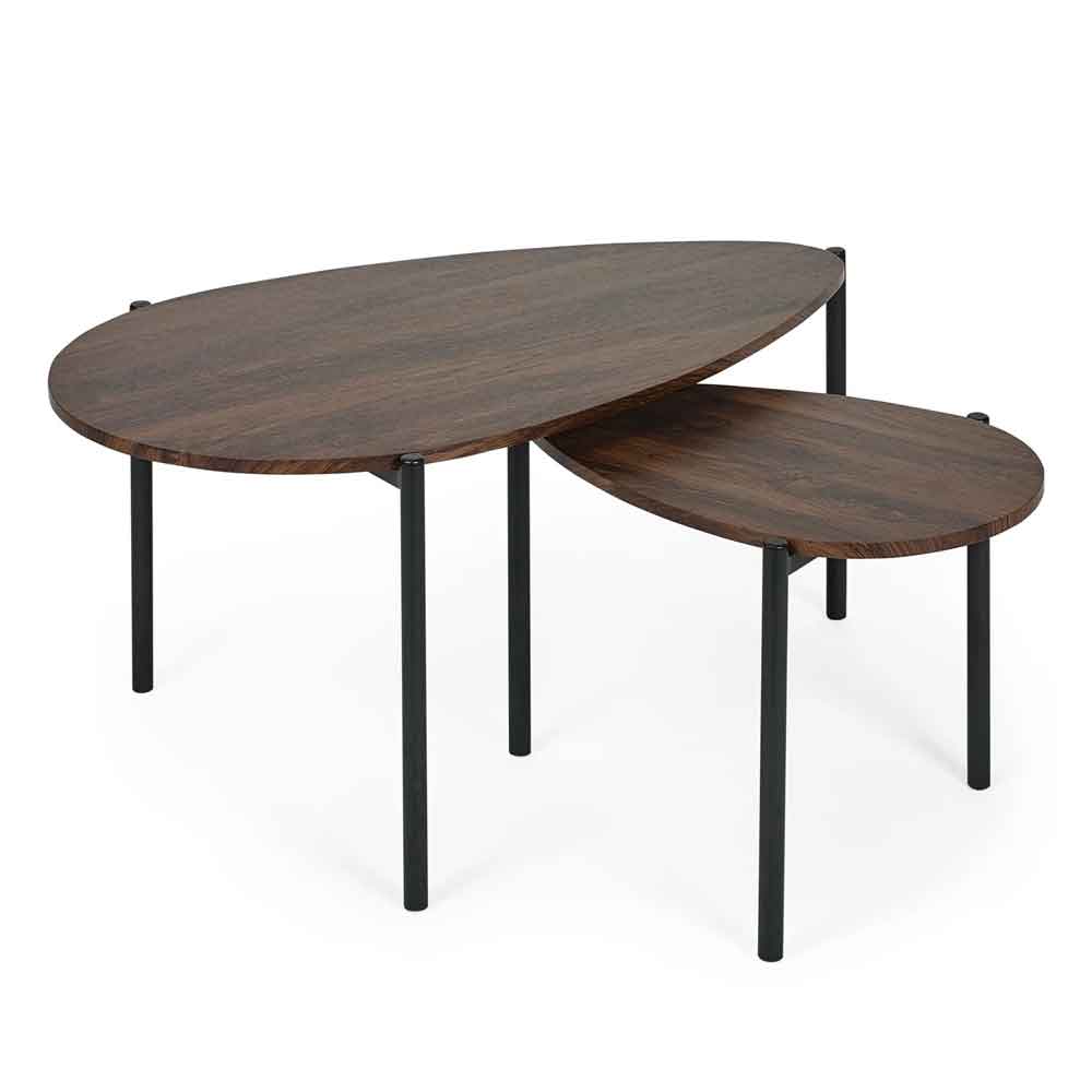 Lelvra Wooden Nest of 2 Coffee Tables in Walnut