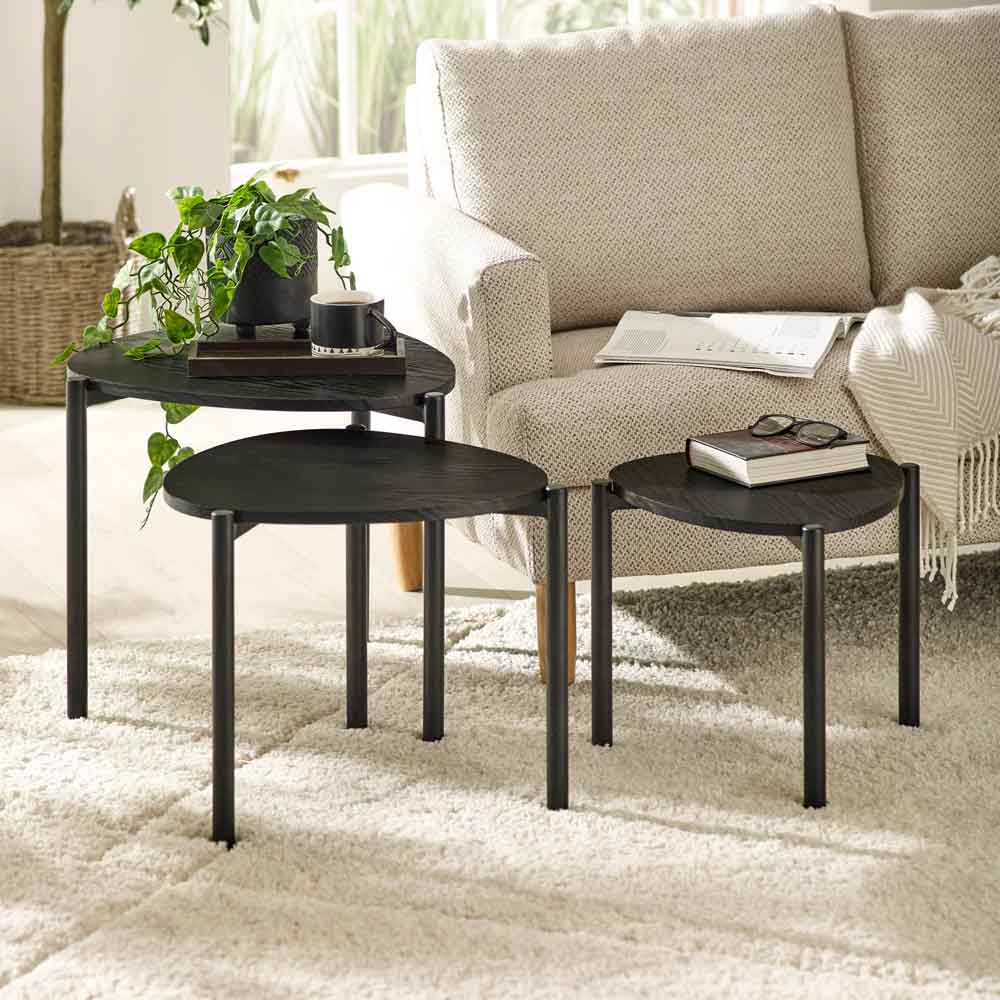 Lelvra Wooden Nest of 3 Side Tables in Black Ash