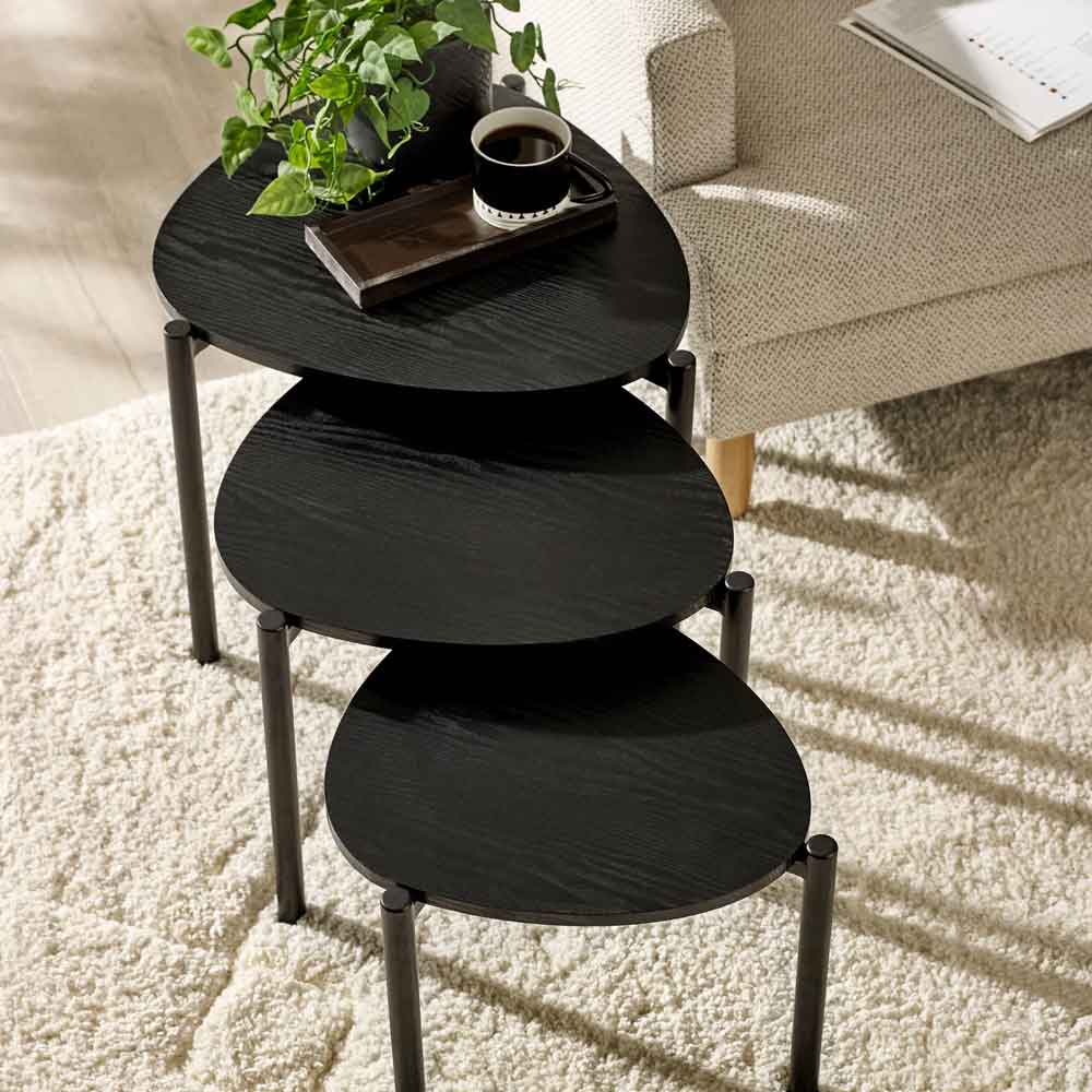 Lelvra Wooden Nest of 3 Side Tables in Black Ash