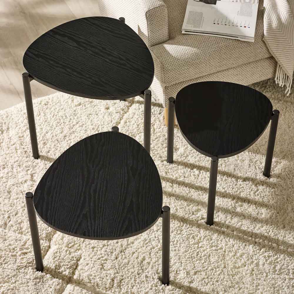Lelvra Wooden Nest of 3 Side Tables in Black Ash