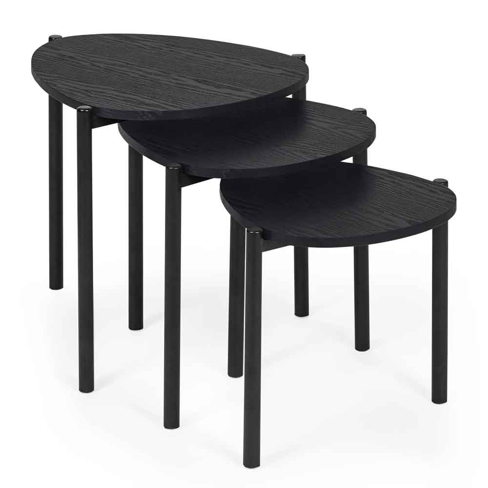 Lelvra Wooden Nest of 3 Side Tables in Black Ash