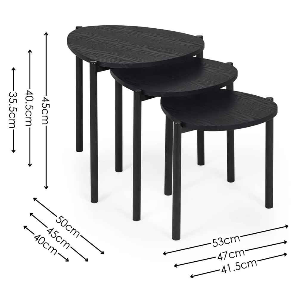 Lelvra Wooden Nest of 3 Side Tables in Black Ash