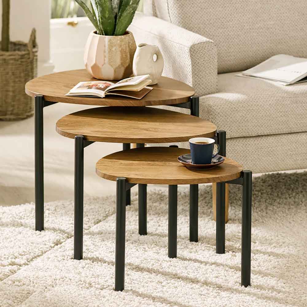Lelvra Wooden Nest of 3 Side Tables in Oak