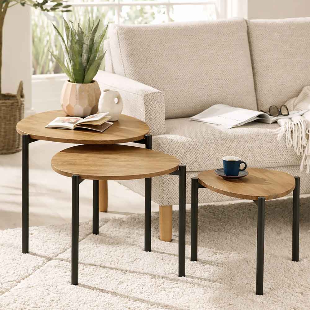 Lelvra Wooden Nest of 3 Side Tables in Oak