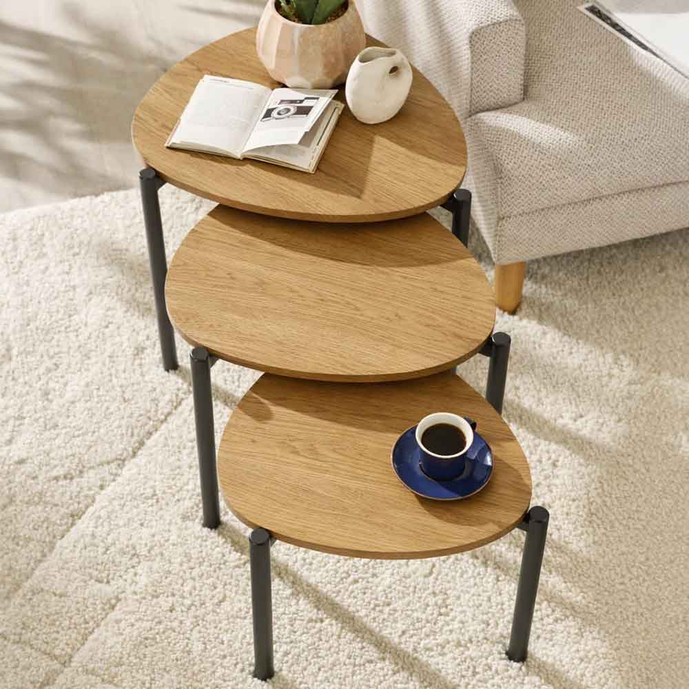 Lelvra Wooden Nest of 3 Side Tables in Oak