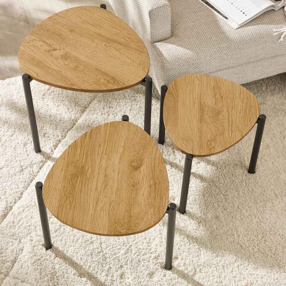 Lelvra Wooden Nest of 3 Side Tables in Oak