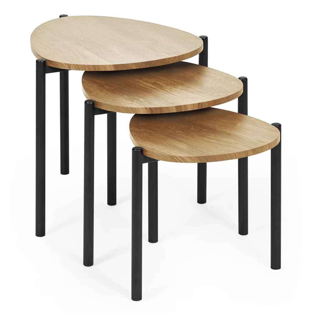 Lelvra Wooden Nest of 3 Side Tables in Oak