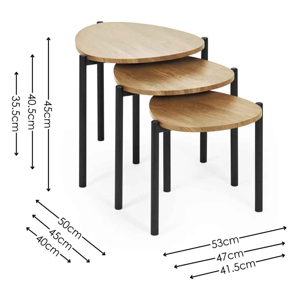 Lelvra Wooden Nest of 3 Side Tables in Oak