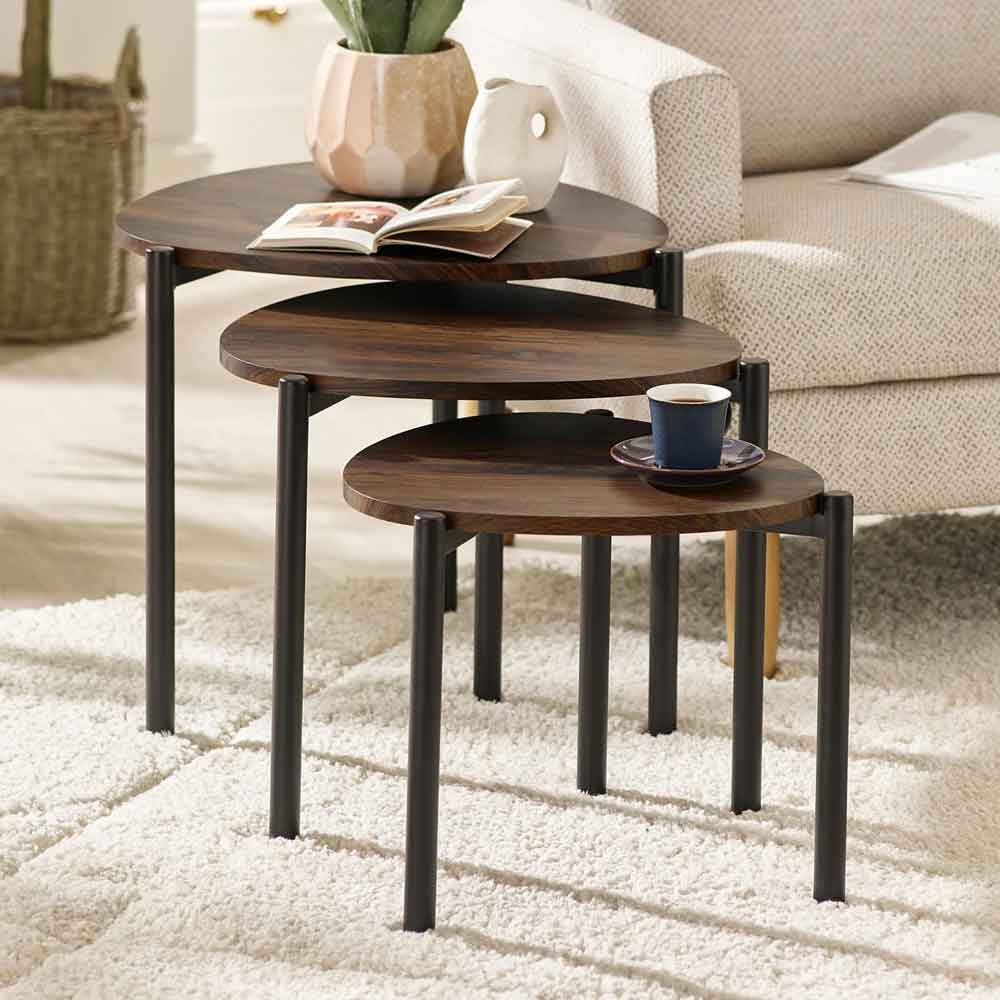 Lelvra Wooden Nest of 3 Side Tables in Walnut