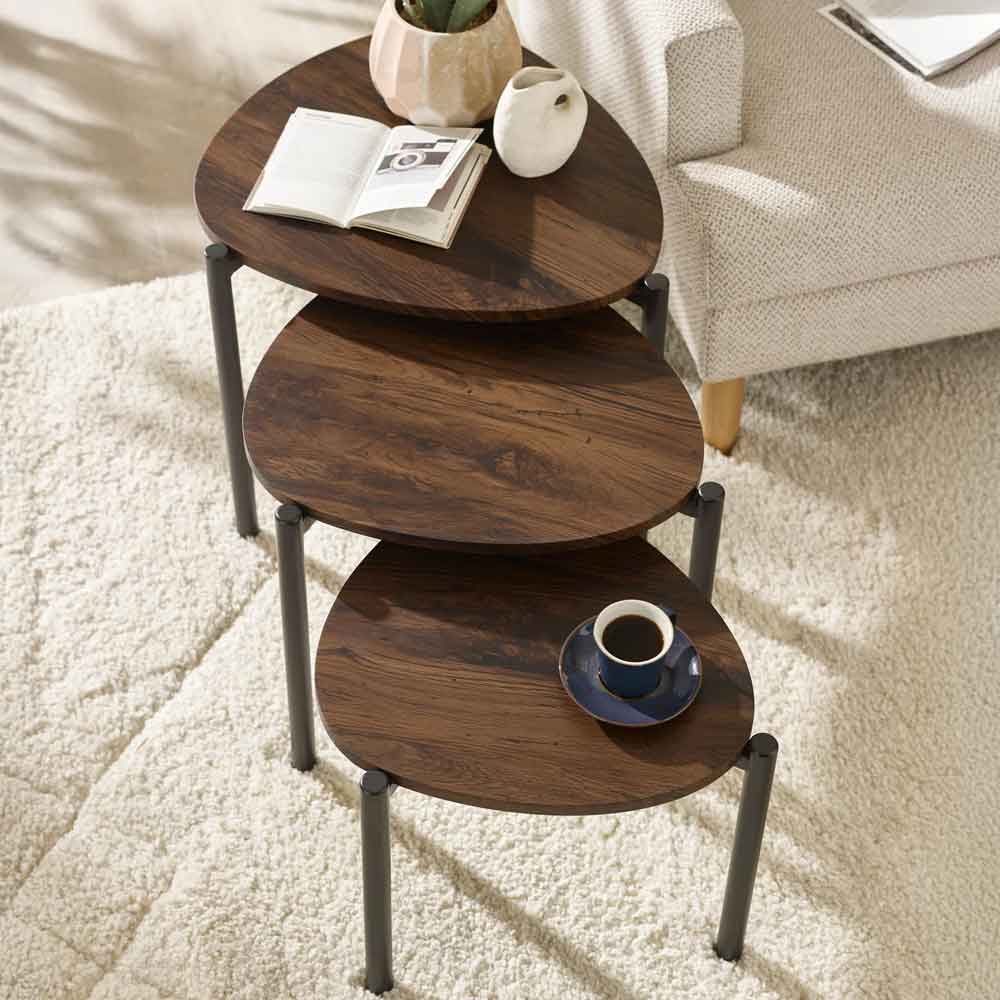 Lelvra Wooden Nest of 3 Side Tables in Walnut
