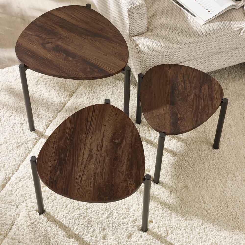 Lelvra Wooden Nest of 3 Side Tables in Walnut
