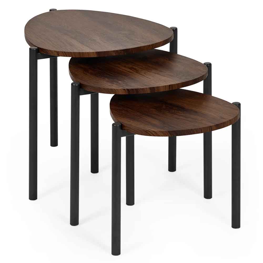 Lelvra Wooden Nest of 3 Side Tables in Walnut