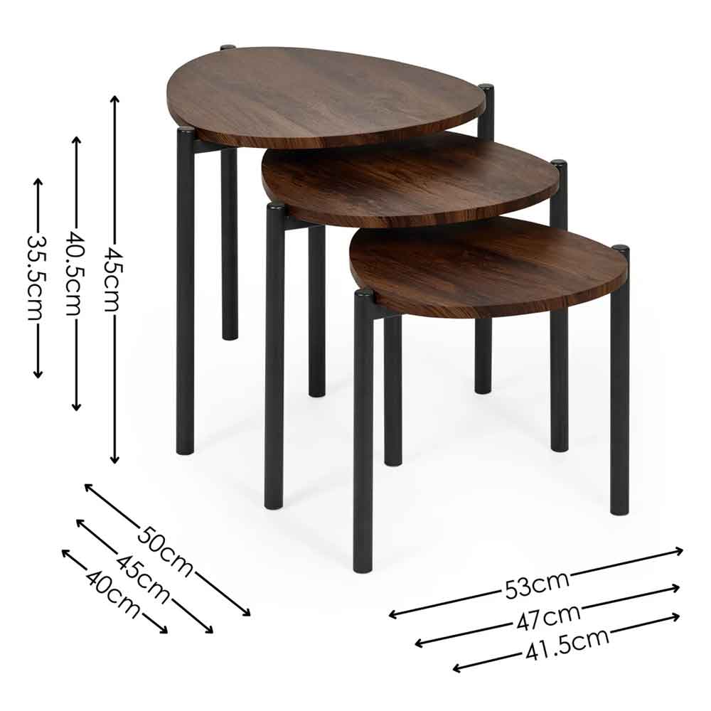 Lelvra Wooden Nest of 3 Side Tables in Walnut