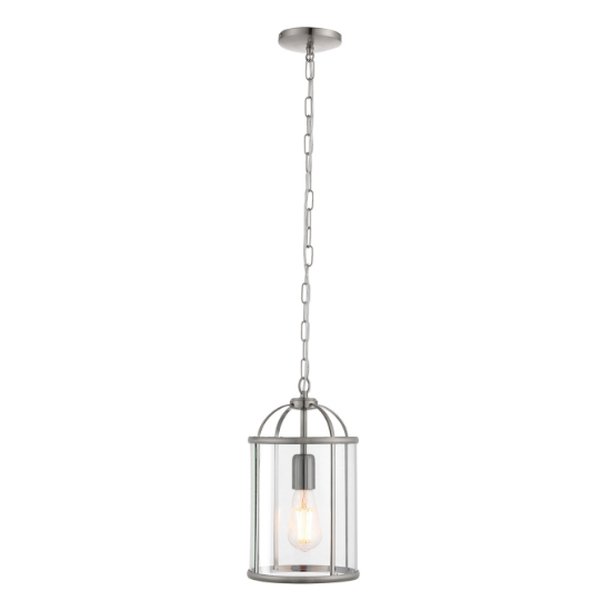 Photo of Lembeth 1 light clear glass pendant light in satin nickel