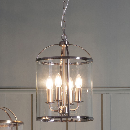 Laughlin 4 Lights Clear Glass Pendant Light In Satin Nickel