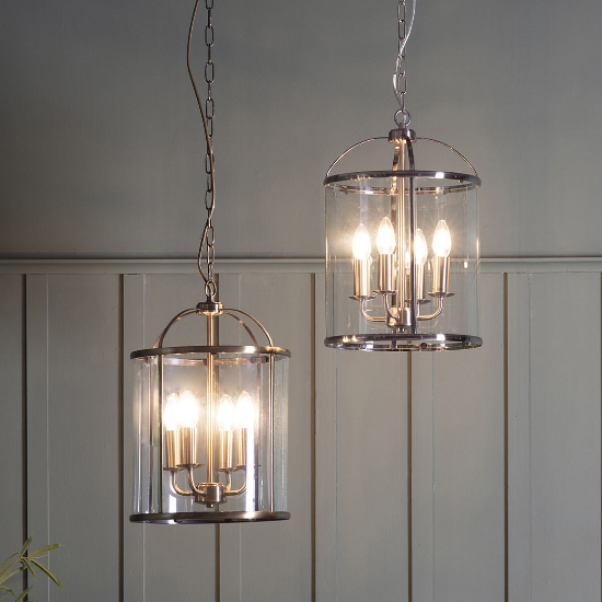 Laughlin 4 Lights Clear Glass Pendant Light In Satin Nickel