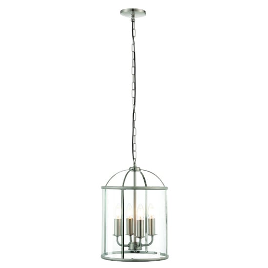 Photo of Lembeth 4 lights clear glass pendant light in satin nickel