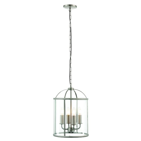 Read more about Laughlin 4 lights clear glass pendant light in satin nickel
