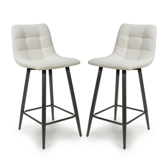 Lemgo Cream Boucle Fabric Bar Stools In Pair