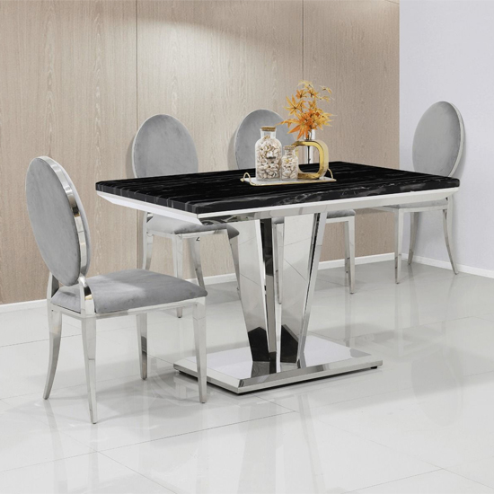 Photo of Leming 80cm black marble dining table 4 holyoke grey chairs